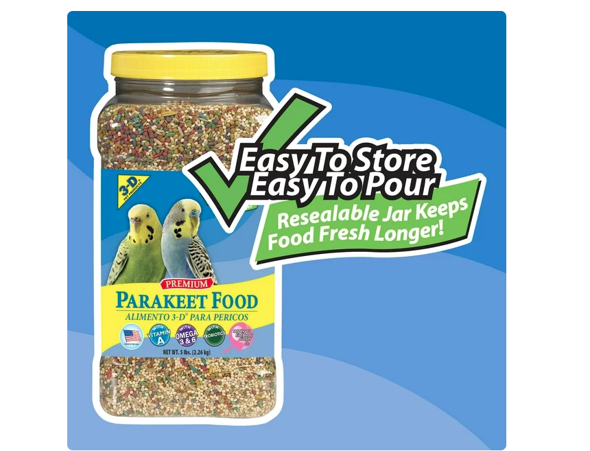 3-D Pet Products Premium Parakeet Food, with Probiotics, 5.0 lb. Stay Fresh Jar, for Daily Feeding - Amado Deals - wholesale and distributors with free shipping in United States 3-D Pet Products Premium Parakeet Food, with Probiotics, 5.0 lb. Stay Fresh Jar, for Daily Feeding - Amado Deals - wholesale and distributors with free shipping in United States